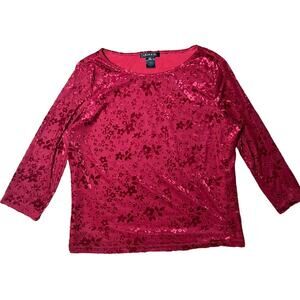 Vintage Laura G Red Burnout Velvet Top Size XL